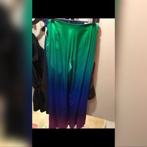 Ombré 100% silk blue flare wide-leg festival pants